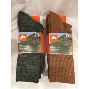 3 Pairs Ozark Trail Crew Socks Wool Blend Brown Green Men's Size 6-12 x 2
